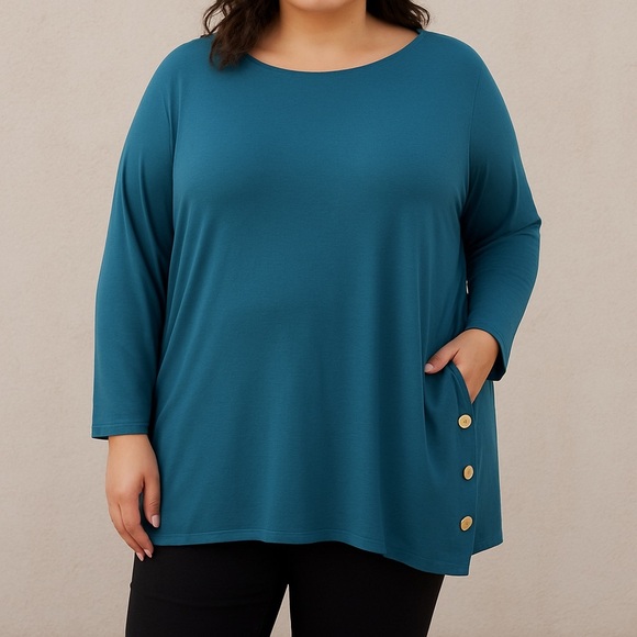 NWT Jones New York Signature Button Detail Tunic Top 3X Teal Blue - Picture 1 of 11